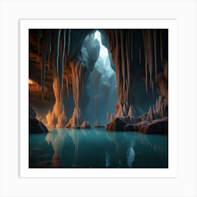 Lake Cave Subterranean Nature Water Wave Underground Art Print