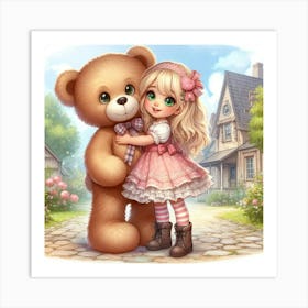 Little Girl Hugging Teddy Bear 4 Art Print