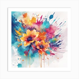 Vibrant Watercolor Splash With Floral Elements Art Print