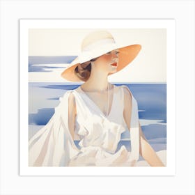 Woman In White Hat 1 Art Print