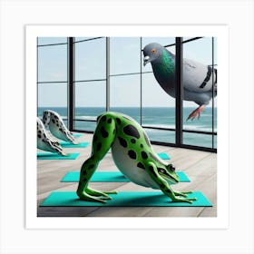 Frogs In Yoga Pose 1 Art Print