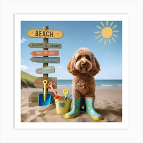 Dog At The Beach Art Print