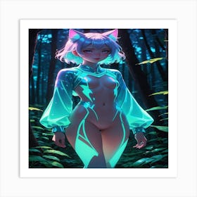 Cat Girl In The Woods Art Print