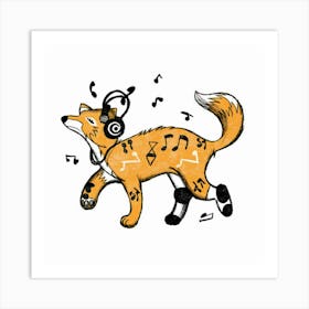 Fox With Headphones 1 Art Print