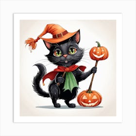 Cute Cat Halloween Pumpkin (53) Art Print