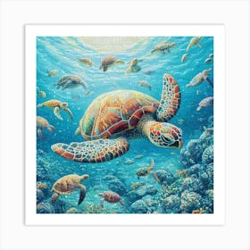 Turtle Afternoon Swim Mosaic Art Print