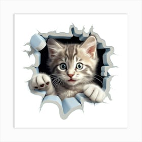 Kitten Peeking Through A Hole Art Print