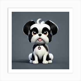 Disney Pixar Style Black And White Female Shitzu D (1) Art Print