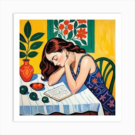 Girl Reading A Book 1 Art Print