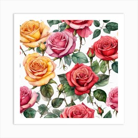 Watercolor Roses Seamless Pattern 2 Art Print