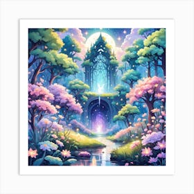 A Fantasy Forest With Twinkling Stars In Pastel Tone Square Composition 146 Art Print