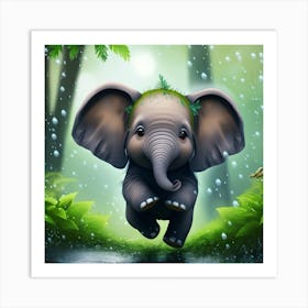 Elephant In The Rain 3 Art Print