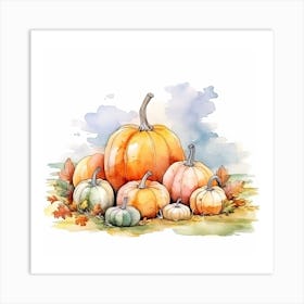 Group Of Pumpkins In Watercolour Illustration Art Print