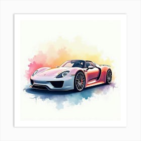 Porsche 918 Spyder, Vivid Watercolor Hues, No Logo Or Signature 1 Art Print