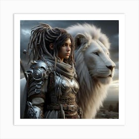 Warrior And A Lion Art Print