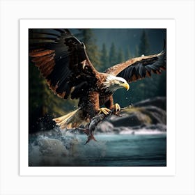 moment of Eagle Is Hunting A Fish Art Print