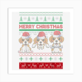 Ugly Christmas Sweater Beagle Cute Beagle Santa Hat Funny Art Print