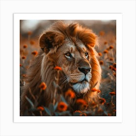 Lion In The Field Art Print