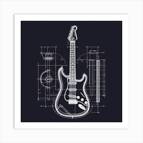 Electric Guitar Blueprint Art Print