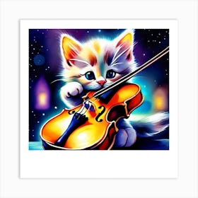 Kitten Playing Violin Art Print