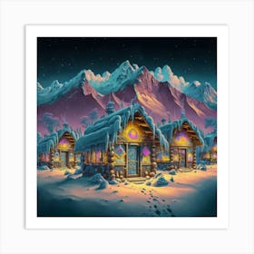 Mountain village snow wooden 6 28 Art Print