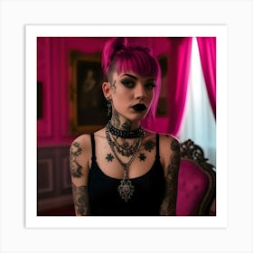 Tattooed Girl With Pink Hair Art Print