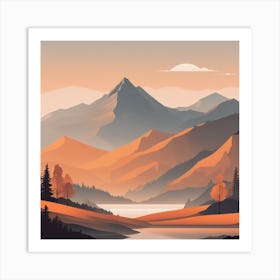 Misty mountains background in orange tone 104 Art Print