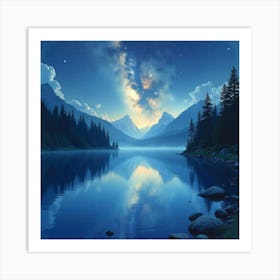 Celestial Lake With Magical Reflections, Watercolor 1 Art Print