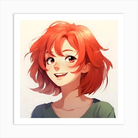 Anime Girl With Red Hair 4 Art Print