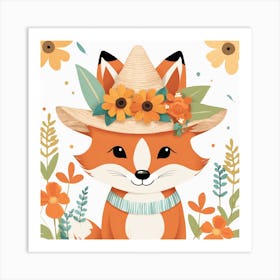 Floral Baby Fox Nursery Illustration (23) Art Print