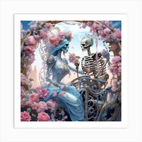 Skeleton And Roses Art Print