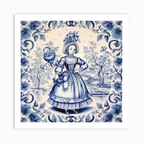 Alice In Wonderland Delft Tile Illustration 2 Art Print