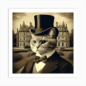 A Victorian Era Portrait Of A Distinguished Cat, With A Backdrop Of A Grand Manor 6 Affiche