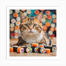 Cat With Sushi Art Print