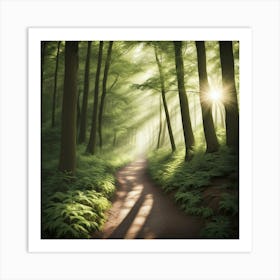 Forest Path In The Mist Art Print