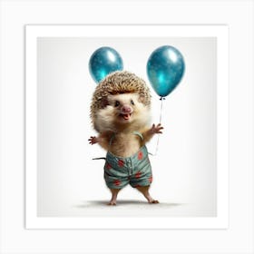 Hedgehog Holding Balloons Art Print