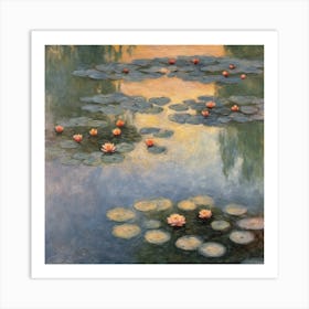 Water Lilies Setting Sun, Claude Monet Art Print (2) Art Print