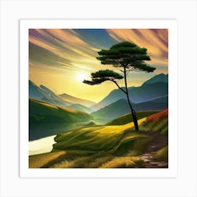 Lone Tree At Sunset Art Print