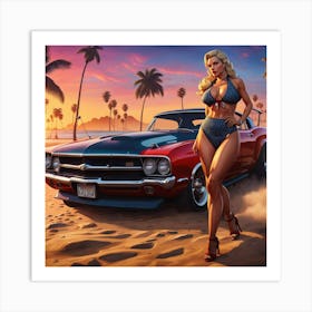 Sexy Girl With Car Art Print