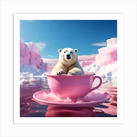 Polar Bear In A Pink Cup art print 1 Art Print