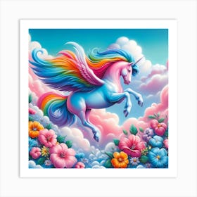 Unicorn Flying In The Clouds Art Print