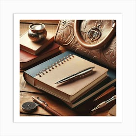 Notebook, Pen, Pencils, Books Art Print