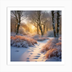 Golden Winter Sunlight across the Woodland Track 1 Art Print