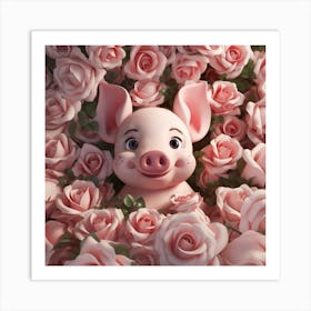 Pig In Roses Art Print