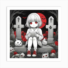 Manga Girl In A Cemetery Art Print