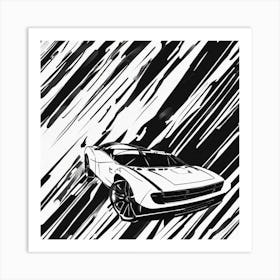 Black And White Drawing Of A Sports Car Art Print
