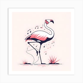 Flamingo With Music Notes Art Print