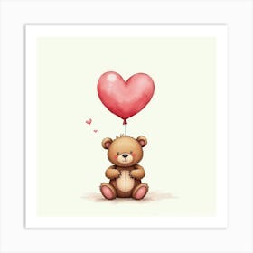 Teddy Bear With Heart Balloon Art Print