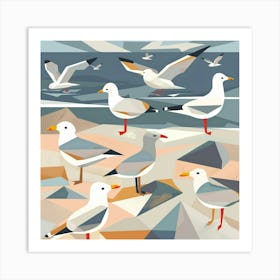 Seagulls On The Beach 1 Art Print