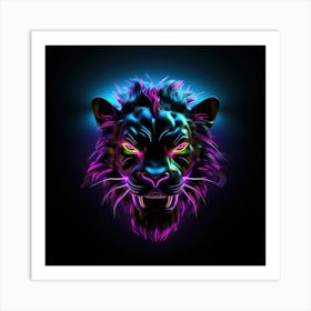 Neon Lion Head 2 Art Print